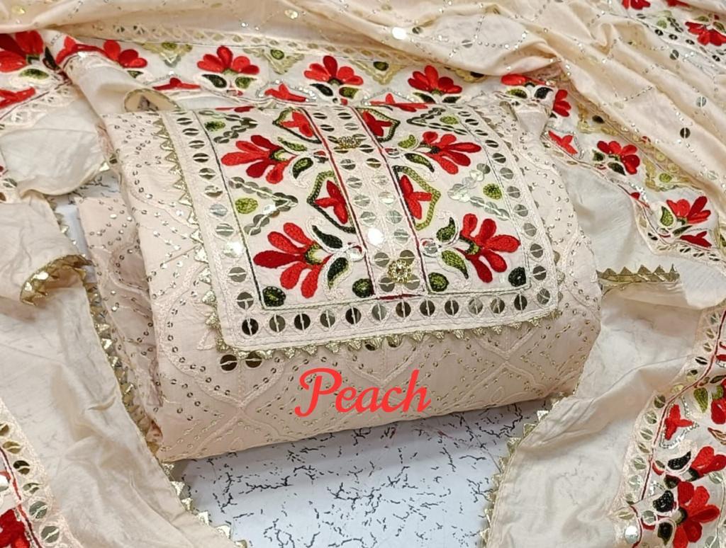 New Heavy Chanderi Silk Multi Sequence Worked Dress Materials With Cotton Bottom
