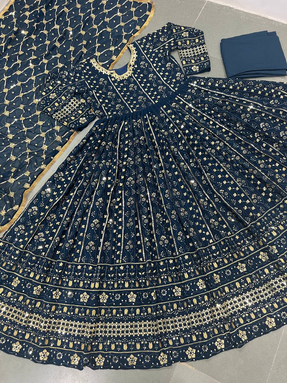 Heavy Embroidary And Sequence Worked Georgette Full Stiched Suit With Designer Duppata