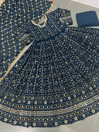 Heavy Embroidary And Sequence Worked Georgette Full Stiched Suit With Designer Duppata