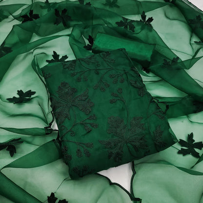 Organza Silk Designer Chain Stiched Worked Dress Material With Satton Bottom Inner