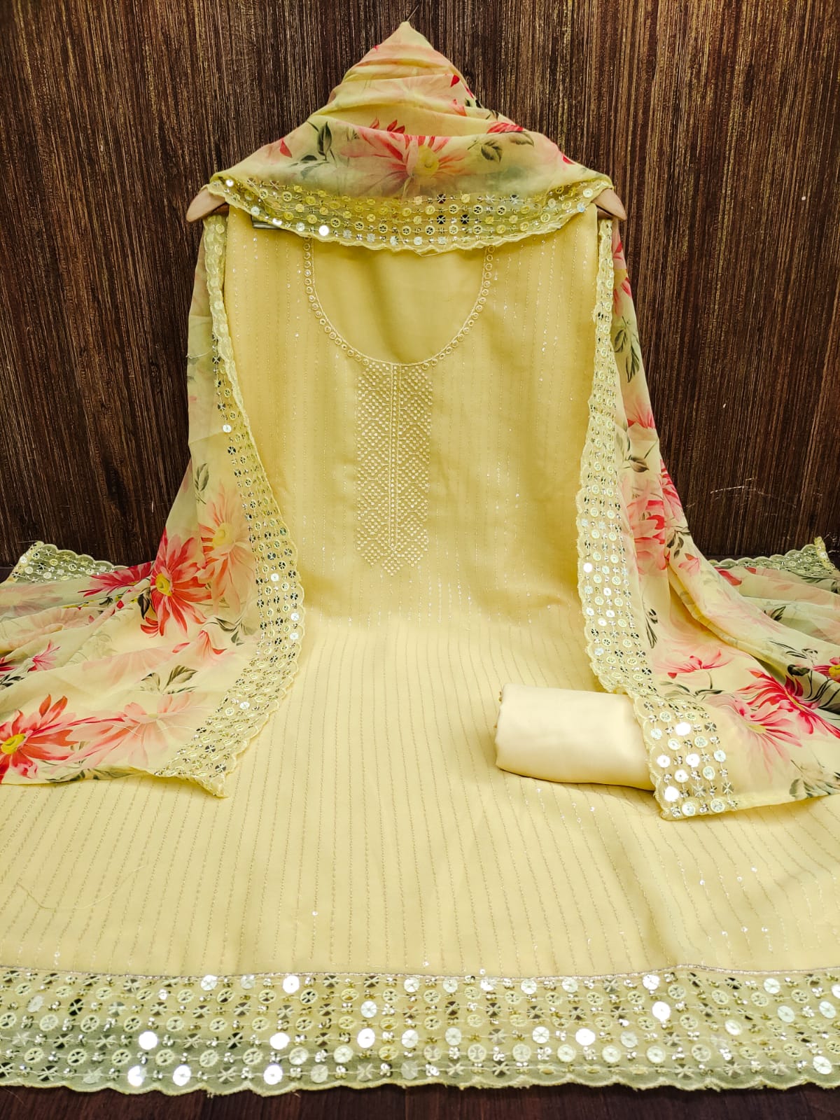 Beautiful Multi Sequence Worked Suit With Georgette Digital Printed Duppata