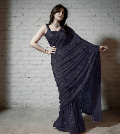 Attrective Black Colour Soft Georgette Sequence Worked Saree With Sequence Worked Blouse