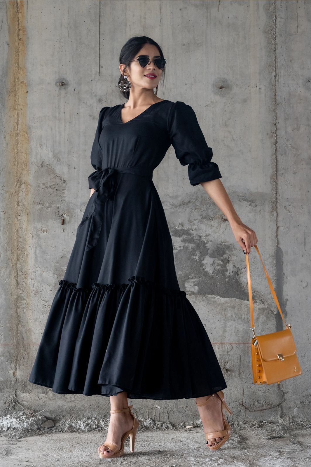 Glemorus Black Colour Moss Georgette Full Stiched  Kurti With Belt