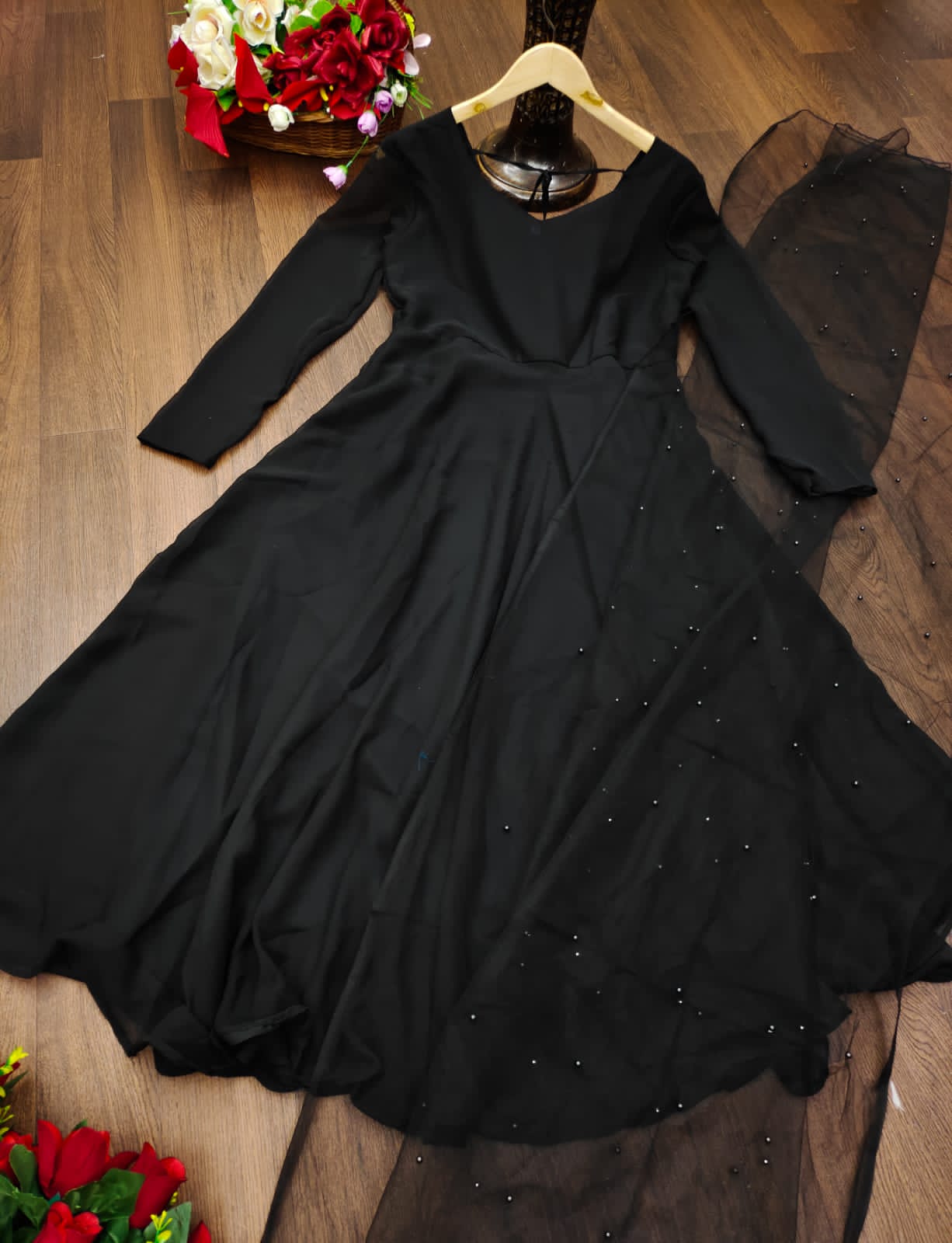 Glemorus Plain Full Stiched Kurti With Moti Worked Net Duppata