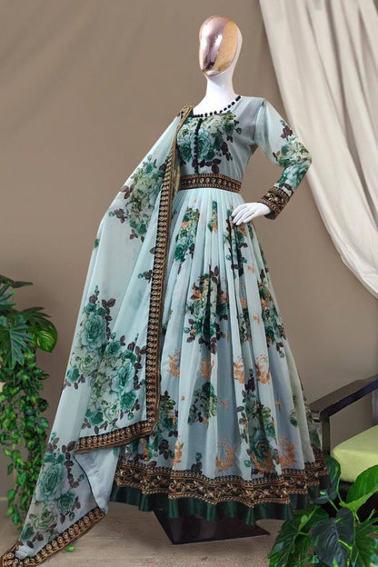 Amazing Digital Printed Georgette Full Stiched Gown With Beautiful Duppata