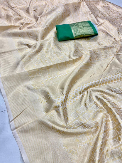 New Gold Colour Kanchipuram Silk Weaving Saree With Weaving Border Designer Blouse