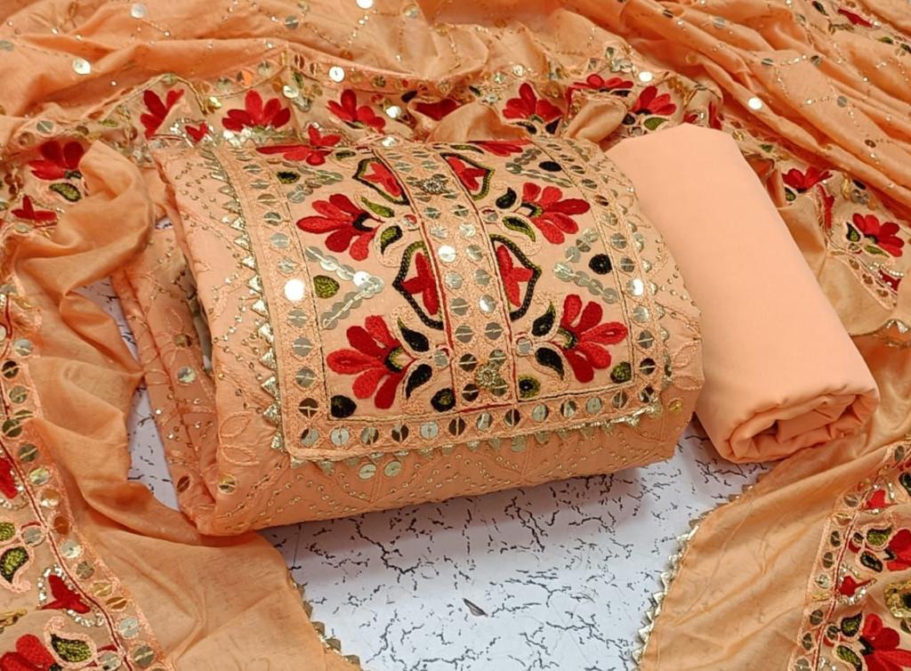 New Heavy Chanderi Silk Multi Sequence Worked Dress Materials With Cotton Bottom