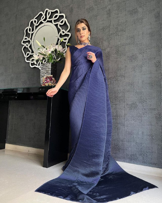 Soft Satin Silk All Over Plating Party Wear Saree With Two Ton Satin Silk Blouse