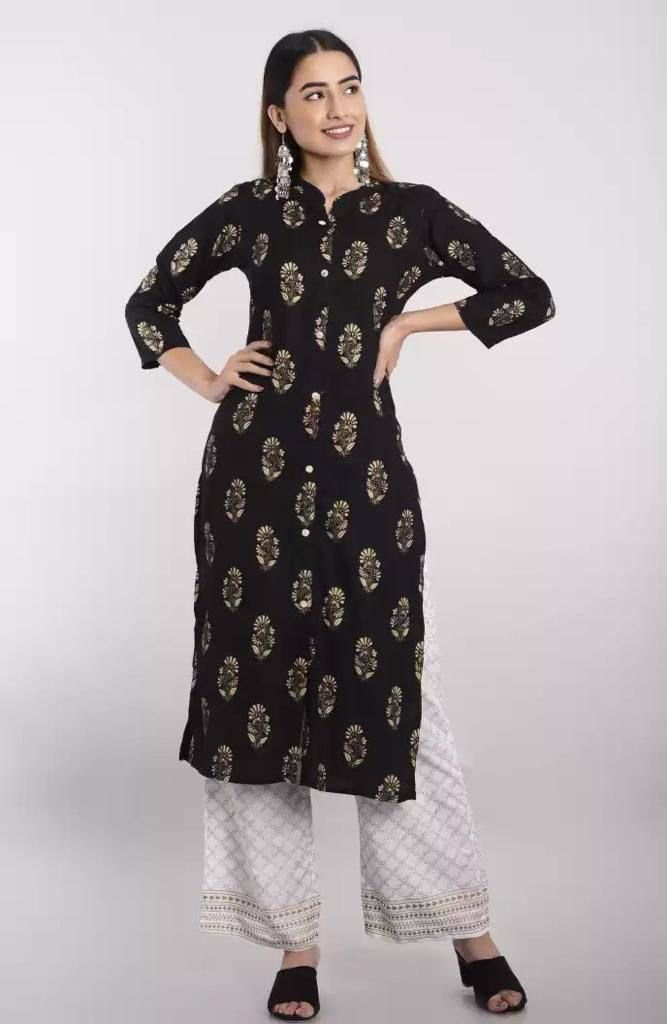 Heavy Reyon Beautiful Gold Printred Full Stiched Kurti Plazo