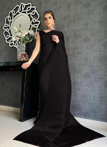 Soft Satin Silk All Over Plating Party Wear Saree With Two Ton Satin Silk Blouse