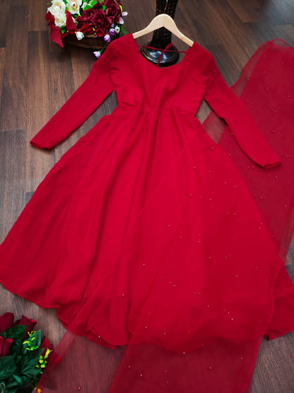 Glemorus Plain Full Stiched Kurti With Moti Worked Net Duppata
