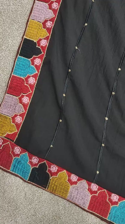 Soft  Maska Cotton Heavy Embroidary Thread Work With Real Mirror Handworked  Suit With Designer Duppata