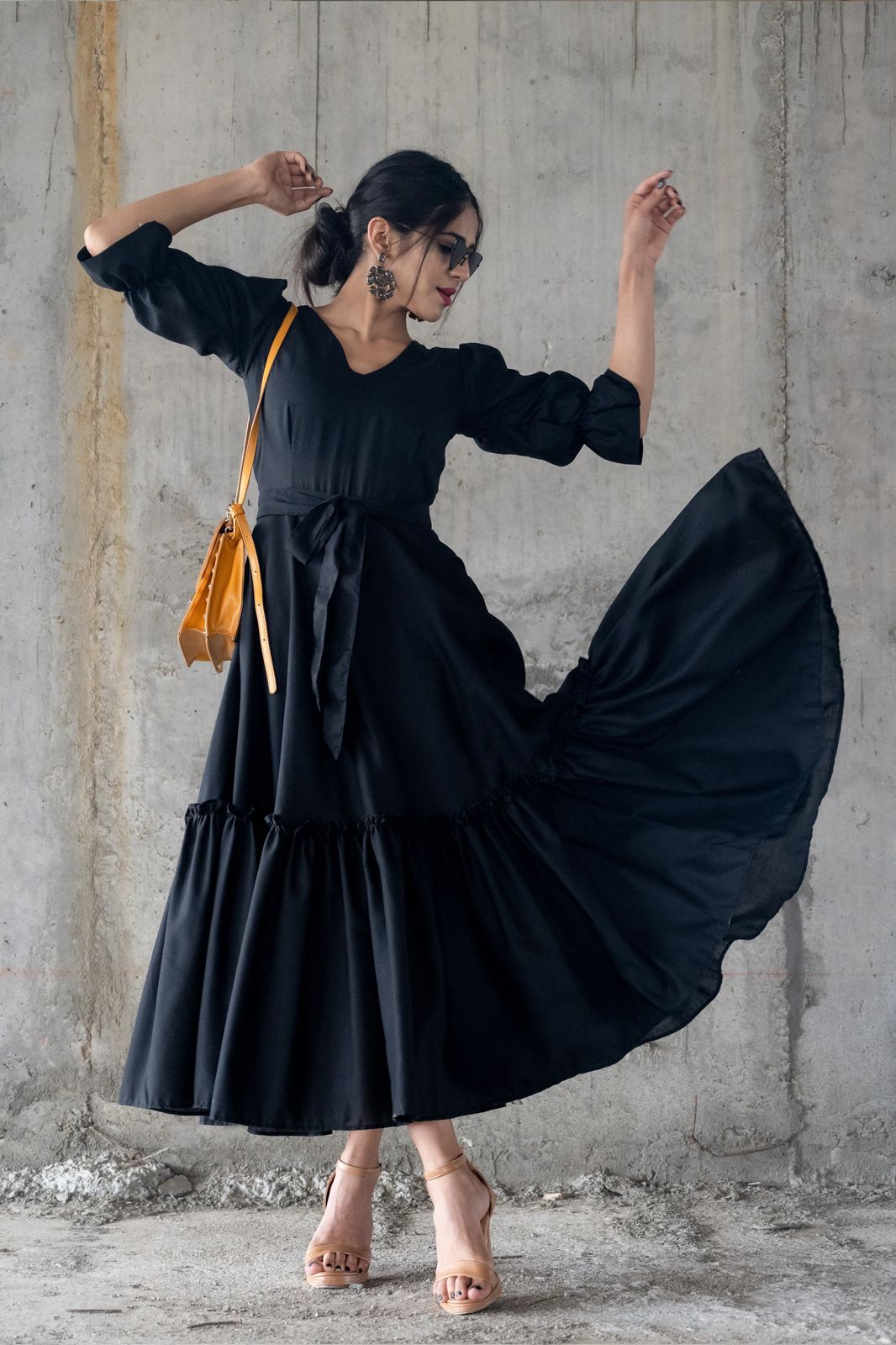 Glemorus Black Colour Moss Georgette Full Stiched  Kurti With Belt