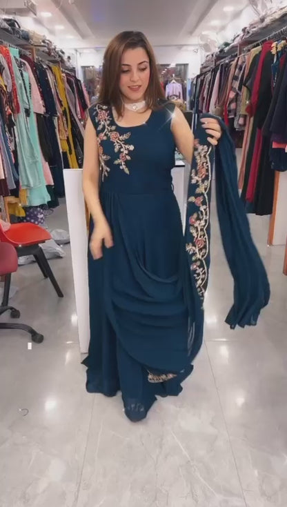 Amezing Party Wear Gown And Saree Style Embroidery And Sequence Work Outfits