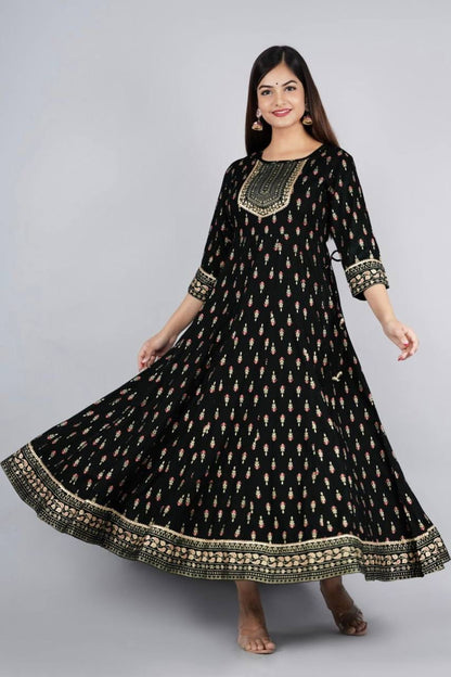 Reyon Gold Foil Printed Casual Wear Full Stiched Kurti