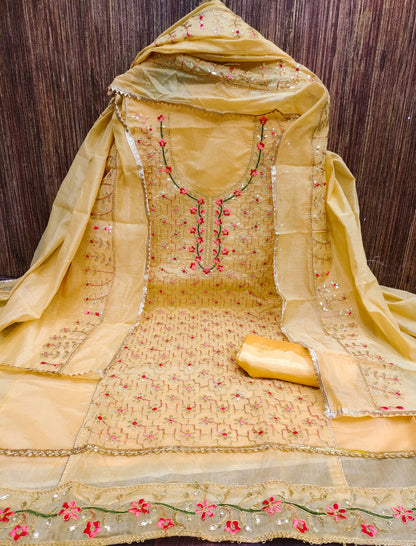 New Beautiful Semi Modal Codding Sequence Embroidary  Worked Dress Material