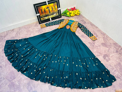Designer Fox Georgette Embroidary Worked Full Fleir Stiched Party Wear Gown With Fancy Embroidary Worked Cotti