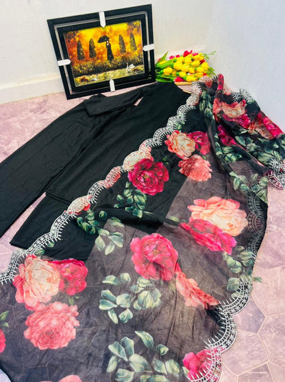 New Maska Silk Cotton Full Sleev Stiched Salwar Suit With Printed Duppata