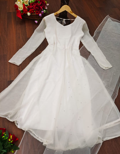 Glemorus Plain Full Stiched Kurti With Moti Worked Net Duppata