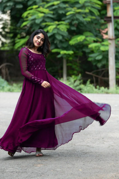 Official Wear Full Lenght Embroidary Worked Stiched Georgette Gown