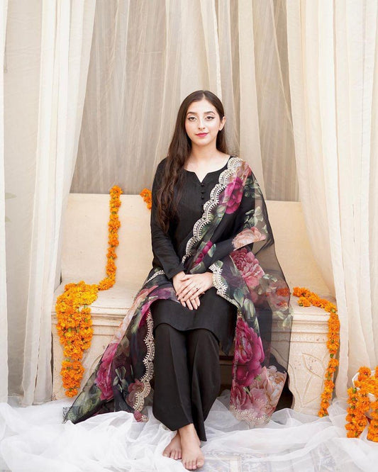 New Maska Silk Cotton Full Sleev Stiched Salwar Suit With Printed Duppata