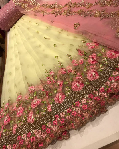 South Style Organza Silk Party Wear Embroidary Work Half-Saree Lehanga With Designer Duppata