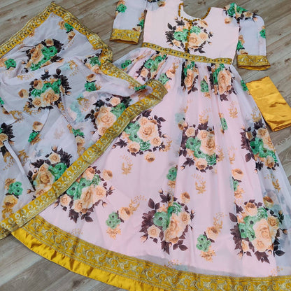 Amazing Digital Printed Georgette Full Stiched Gown With Beautiful Duppata