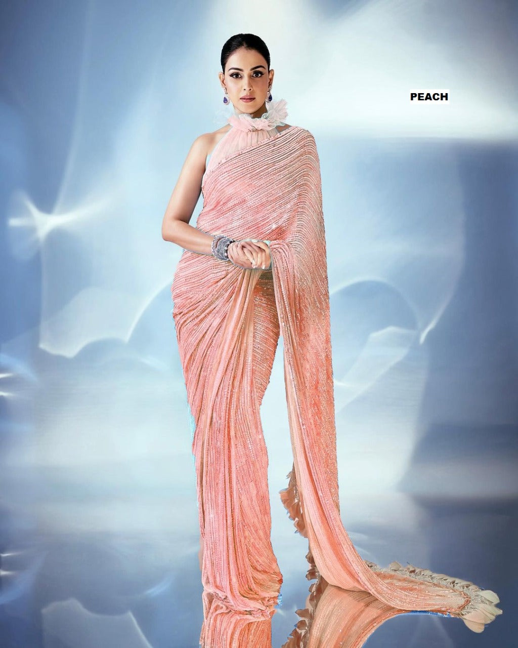 Sequence And Embroidery Worked Wedding Wear Soft Georgette Saree With Banglory Silk Blouse