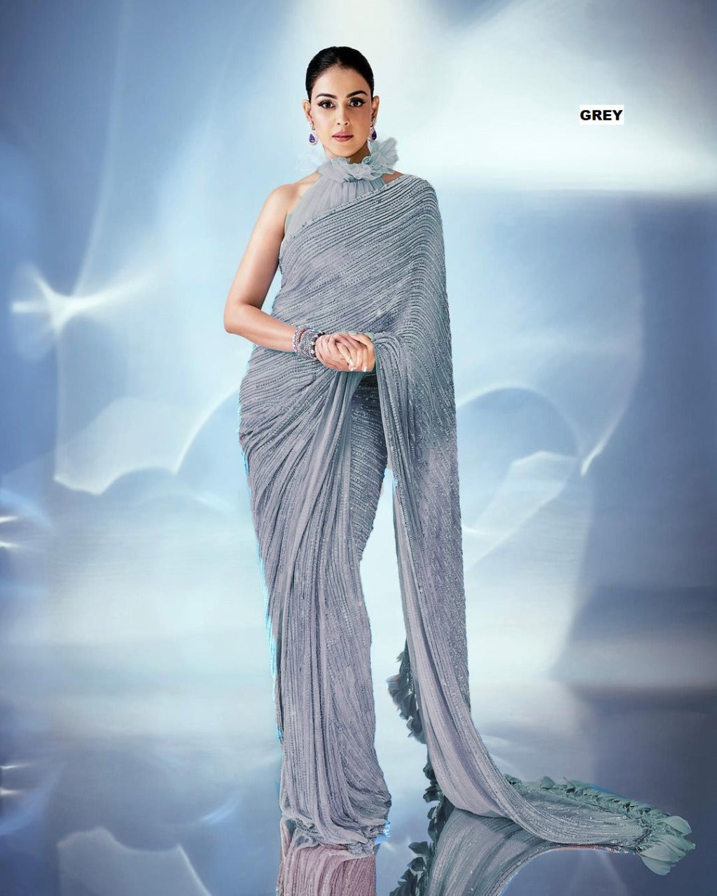Sequence And Embroidery Worked Wedding Wear Soft Georgette Saree With Banglory Silk Blouse