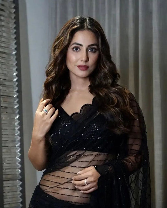 New Soft Georgette Black Colour Sequence Worked Party Wear Saree With Sequence Worked Blouse