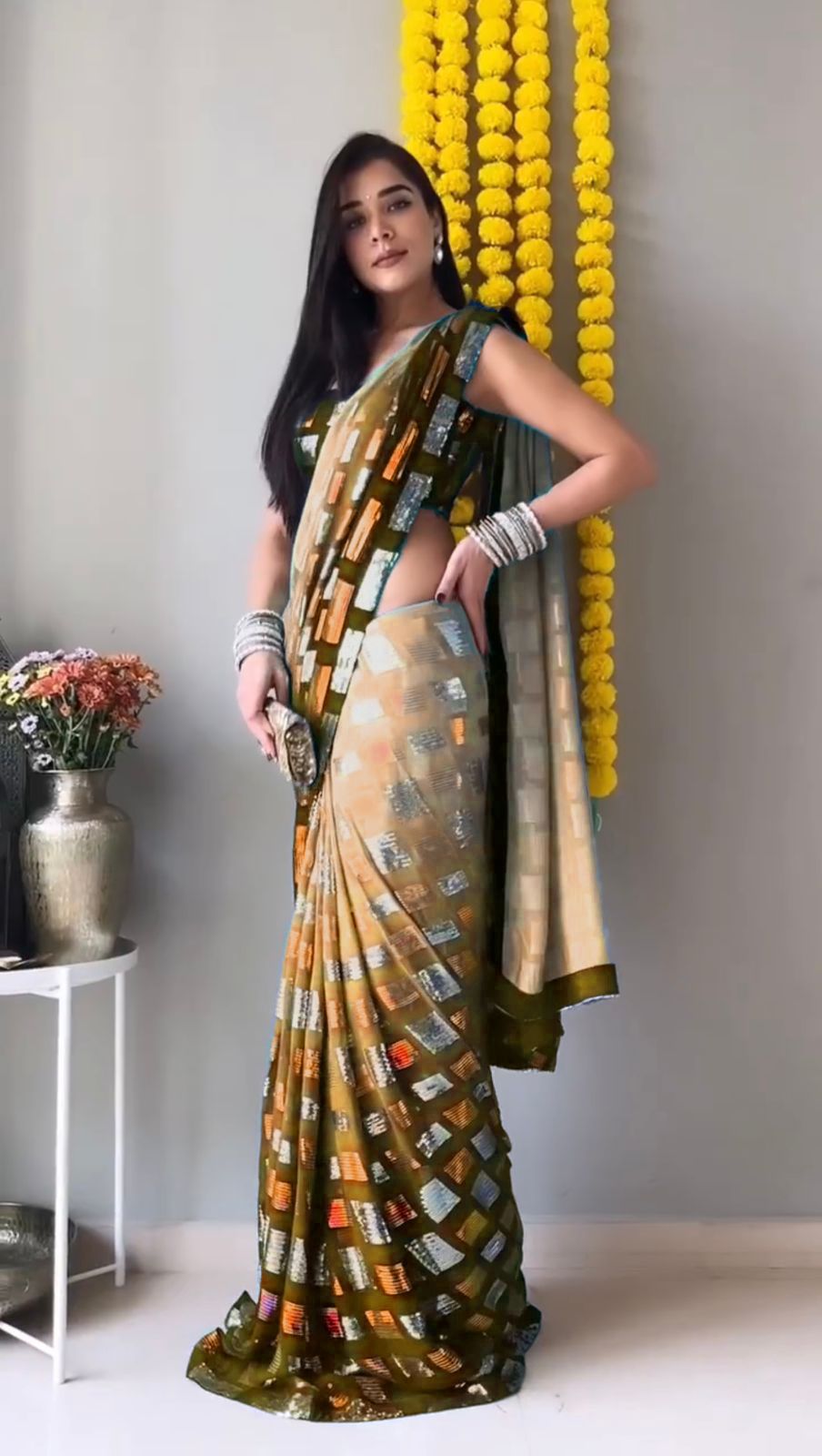 Traditional Wear Heavy Georgette Sequence Worked Saree With Sequence Worked Blouse