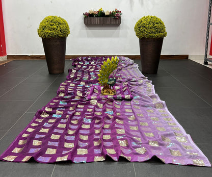 Traditional Wear Heavy Georgette Sequence Worked Saree With Sequence Worked Blouse