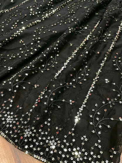 Black Colour Georgette Sequence Worked Full Stiched Designer Sharara Suit Collection