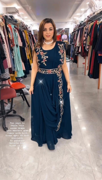 Amezing Party Wear Gown And Saree Style Embroidery And Sequence Work Outfits