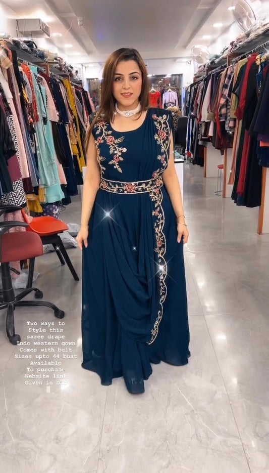 Amezing Party Wear Gown And Saree Style Embroidery And Sequence Work Outfits
