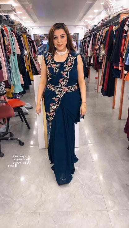 Amezing Party Wear Gown And Saree Style Embroidery And Sequence Work Outfits