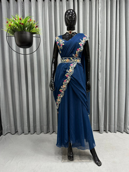 Amezing Party Wear Gown And Saree Style Embroidery And Sequence Work Outfits