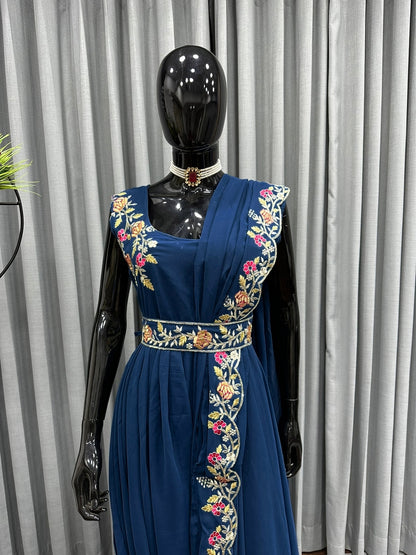 Amezing Party Wear Gown And Saree Style Embroidery And Sequence Work Outfits