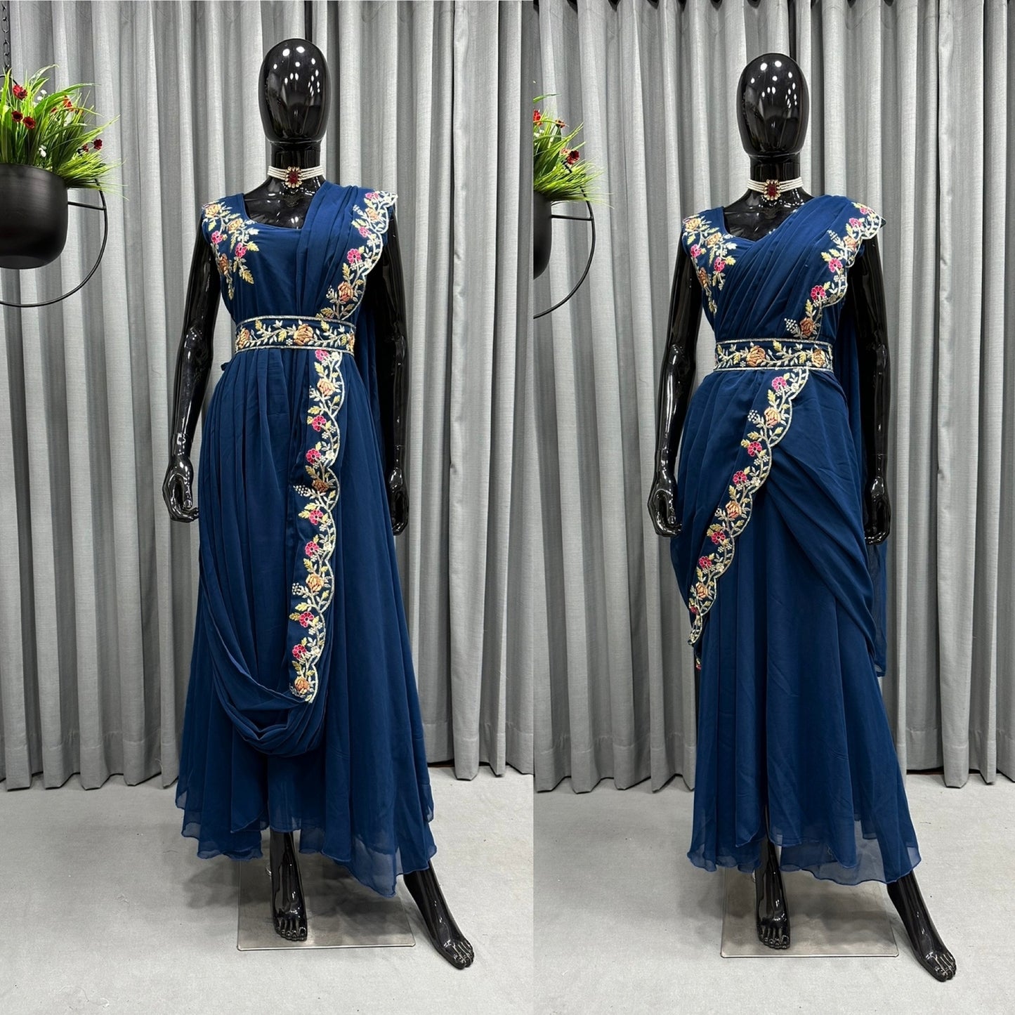 Amezing Party Wear Gown And Saree Style Embroidery And Sequence Work Outfits