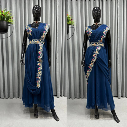 Amezing Party Wear Gown And Saree Style Embroidery And Sequence Work Outfits