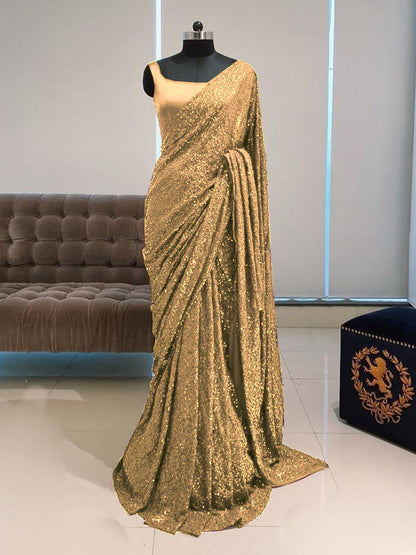 New Glemorus Party Wear All Over Sequence Work Saree With Silk Blouse