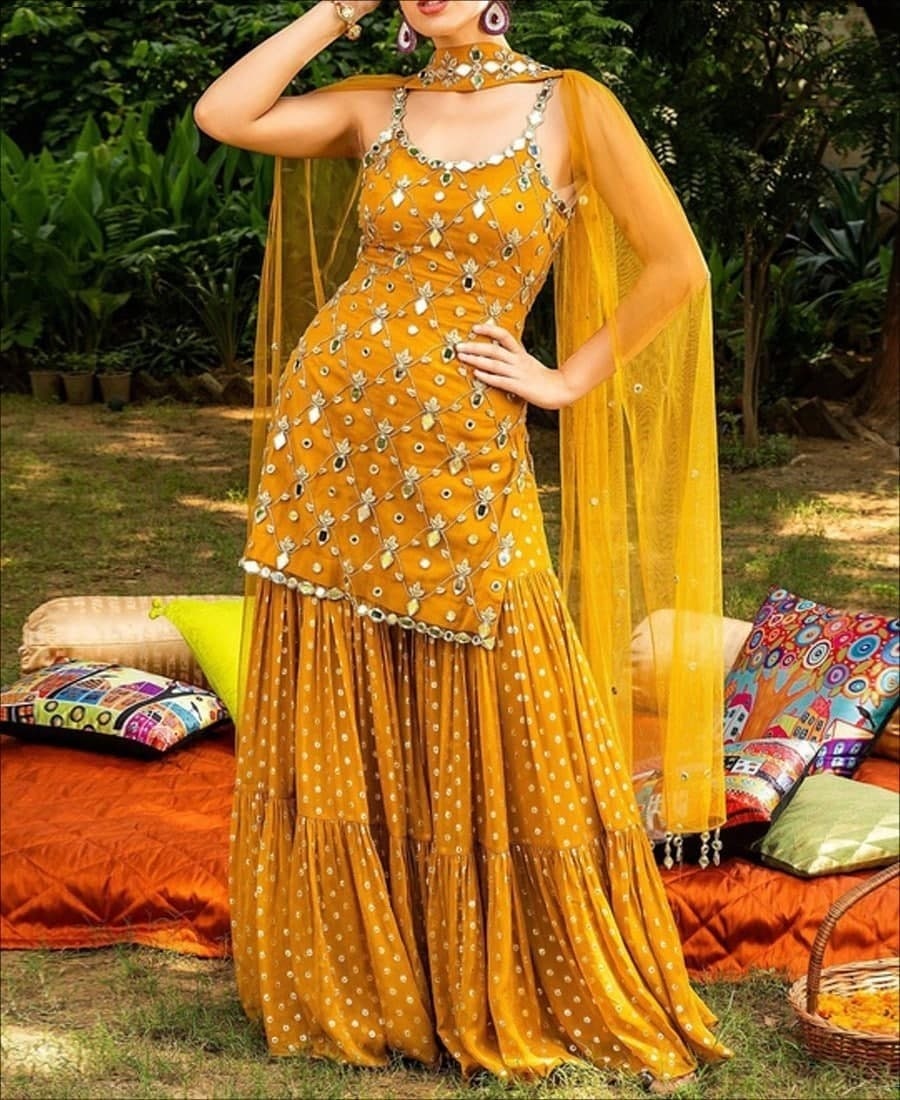 Mustard Colour Vichita Silk Embroidery Worked Semi Stiched Shara Suit