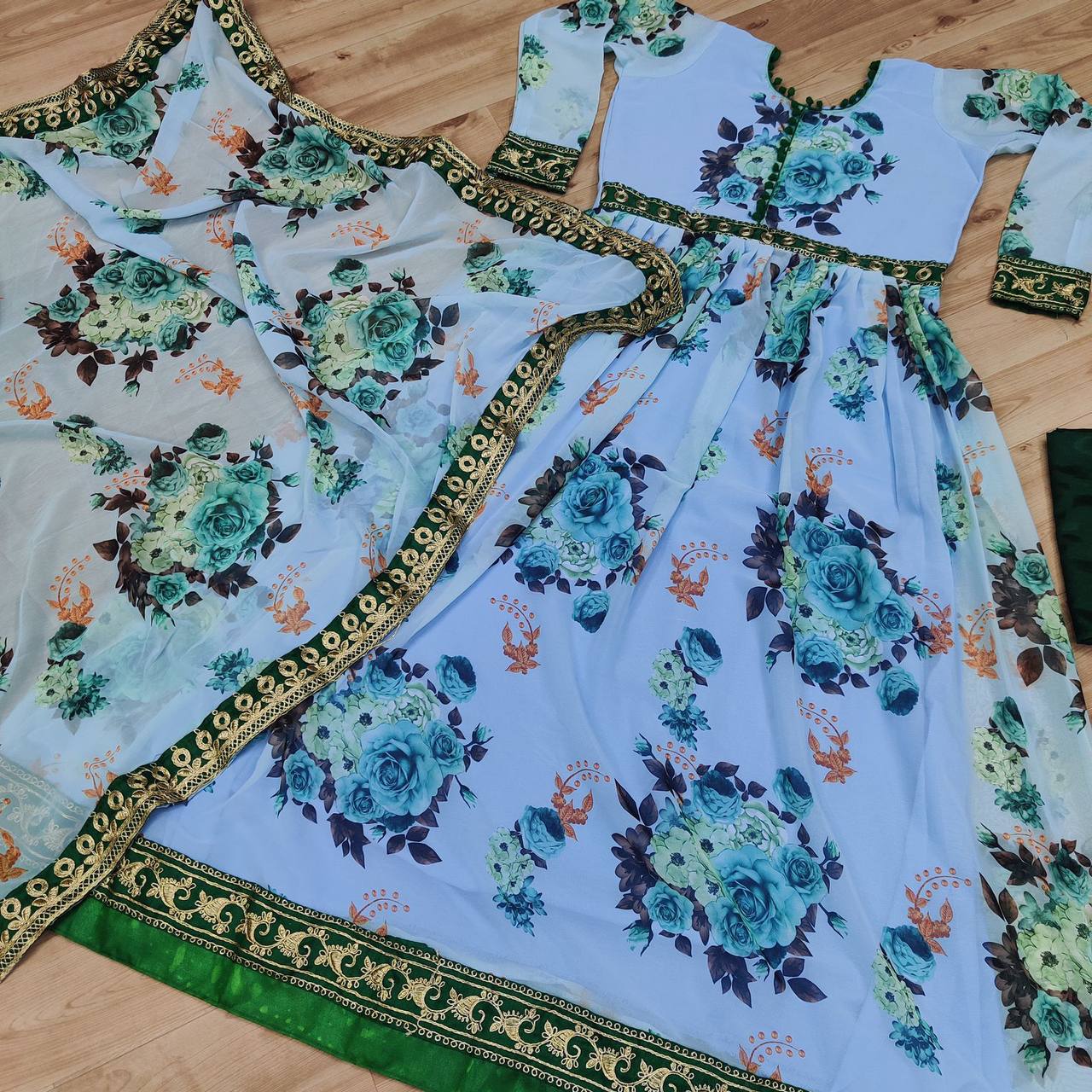 Amazing Digital Printed Georgette Full Stiched Gown With Beautiful Duppata