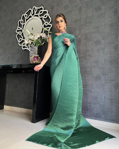 Soft Satin Silk All Over Plating Party Wear Saree With Two Ton Satin Silk Blouse