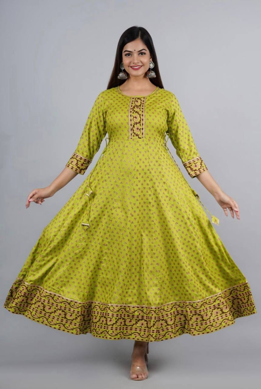 Reyon Gold Foil Printed Casual Wear Full Stiched Kurti