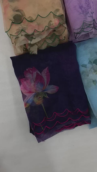 Organza Silk Beautidul Digital Printed Saree With Unstiched Banglori Silk Blouse