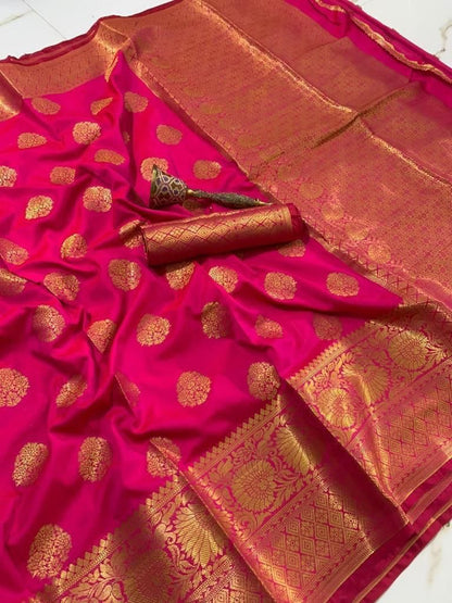 Wedding Wear Banarasi Soft Silk Weaving Saree With Banarasi Silk Blouse