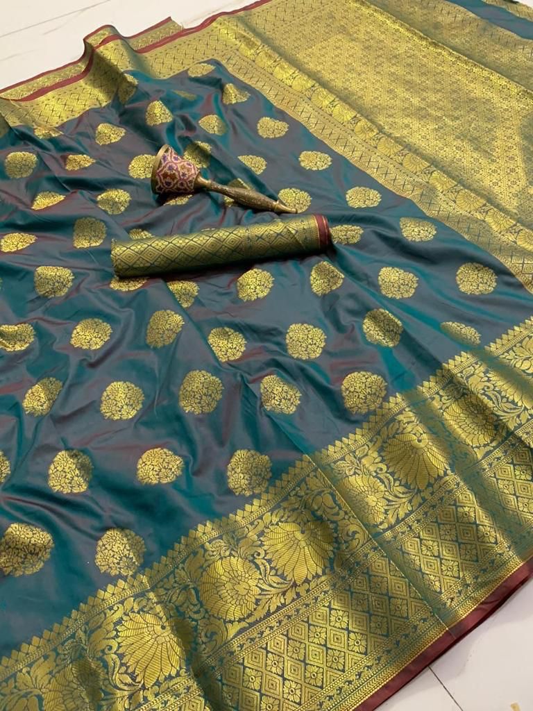 Wedding Wear Banarasi Soft Silk Weaving Saree With Banarasi Silk Blouse