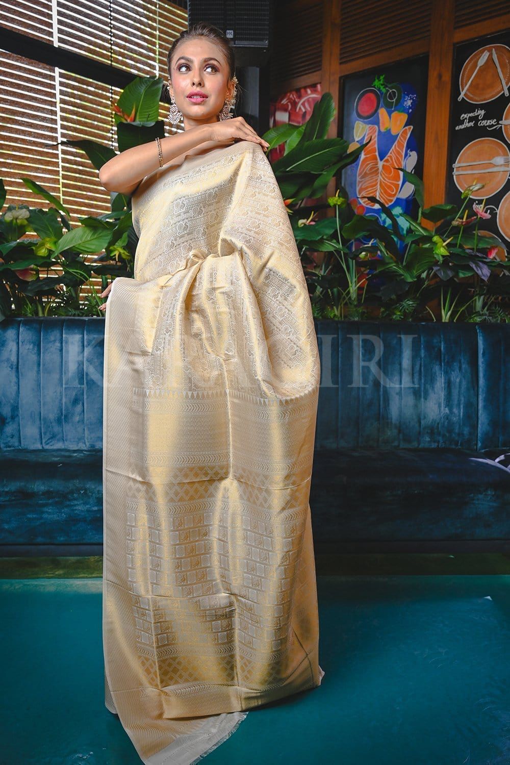 New Gold Colour Kanchipuram Silk Weaving Saree With Weaving Border Designer Blouse