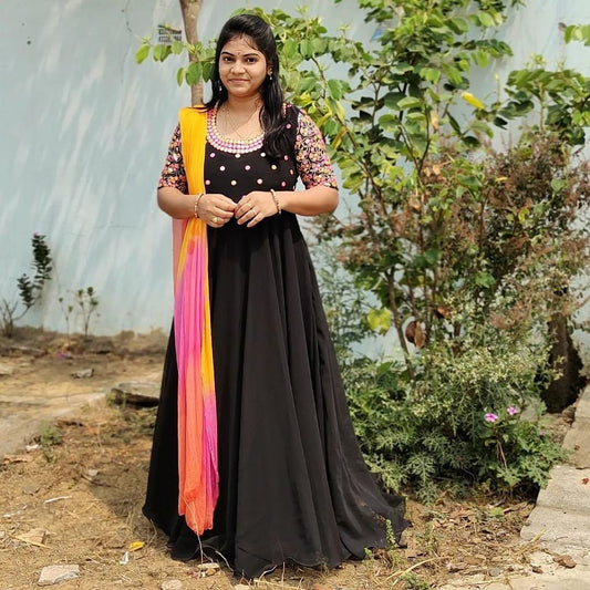 New Beautiful Party Wear Designer Embroidery Work Gown With Digital Print Dupatta